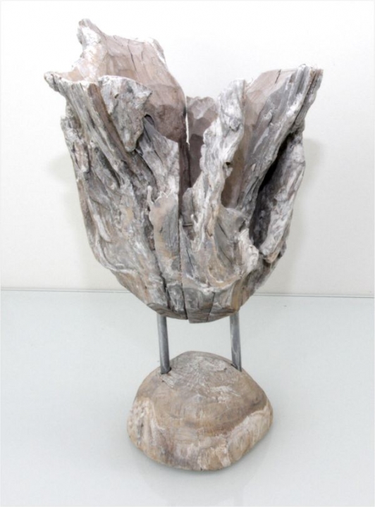 Wurzelholz Vase mit Ständer klein ca. 35cm hoch in Stonewashed  