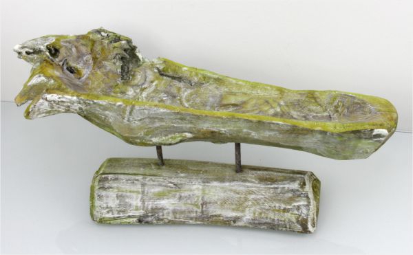 Wurzelholz Schale lang mit Ständer ca. 60cm frosted grün