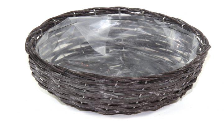 Weiden Pflanzkorb Oval in Blackwashed mit Pflanzfolie ( Ø 25cm H13cm ) (6 Stück)