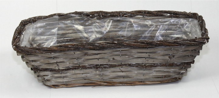 Weiden Pflanzkorb rechteckig [L45cm B18cm H14cm] in Stonewashed bicolor mit Pflanzfolie (6 Stück)