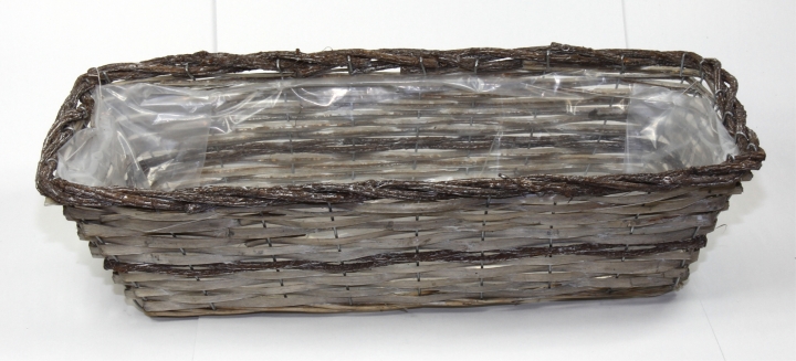 Weiden Pflanzkorb rechteckig [L52cm B20cm H14cm] in Stonewashed bicolor mit Pflanzfolie (6 Stück)