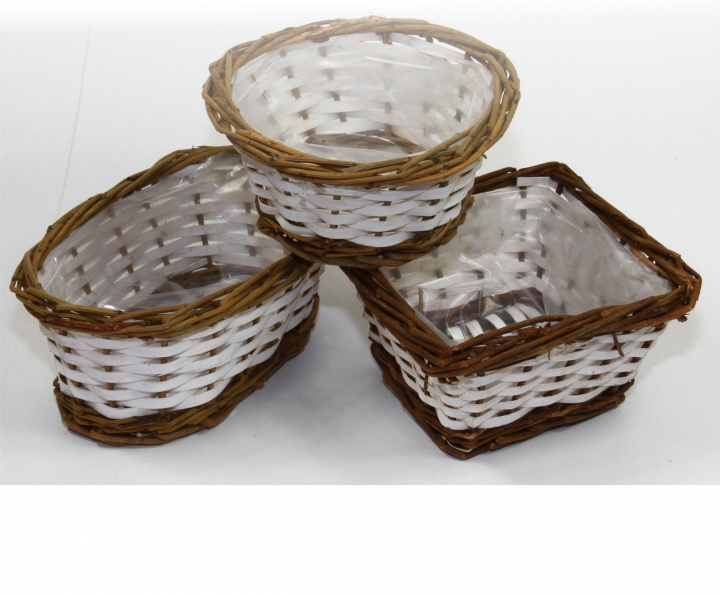 Körbchen Set in Weiß / Natur ( rund, oval & eckig mit Pflanzfolie ) (36 Stück)