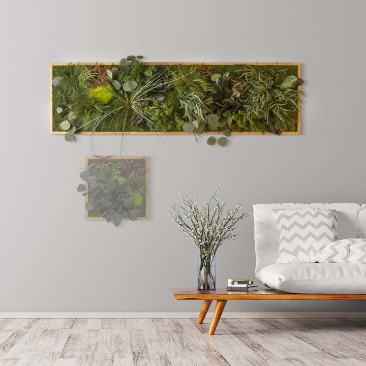 Moosbild ´Dschungel´ 140 x 40 cm mit Rahmen aus geölter Eiche