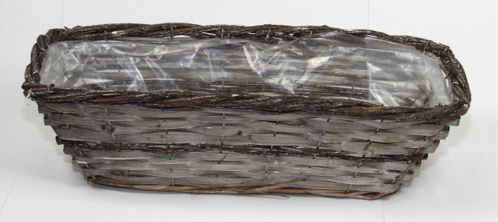 Weiden Pflanzkorb rechteckig [L45cm B18cm H14cm] in Stonewashed bicolor mit Pflanzfolie