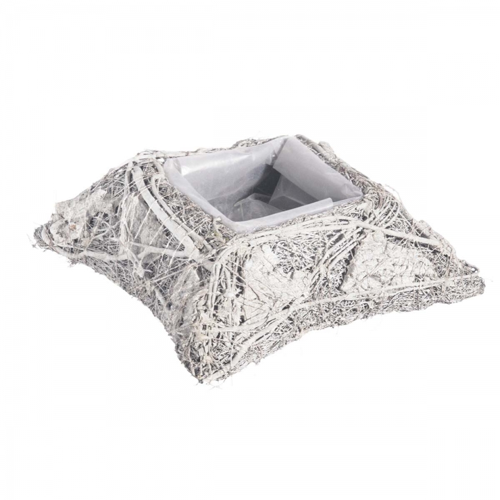 Pflanzgefäß Kissen aus Rindenstücken [ Ø25cm H9cm] in Stonewashed mit Pflanzfolie