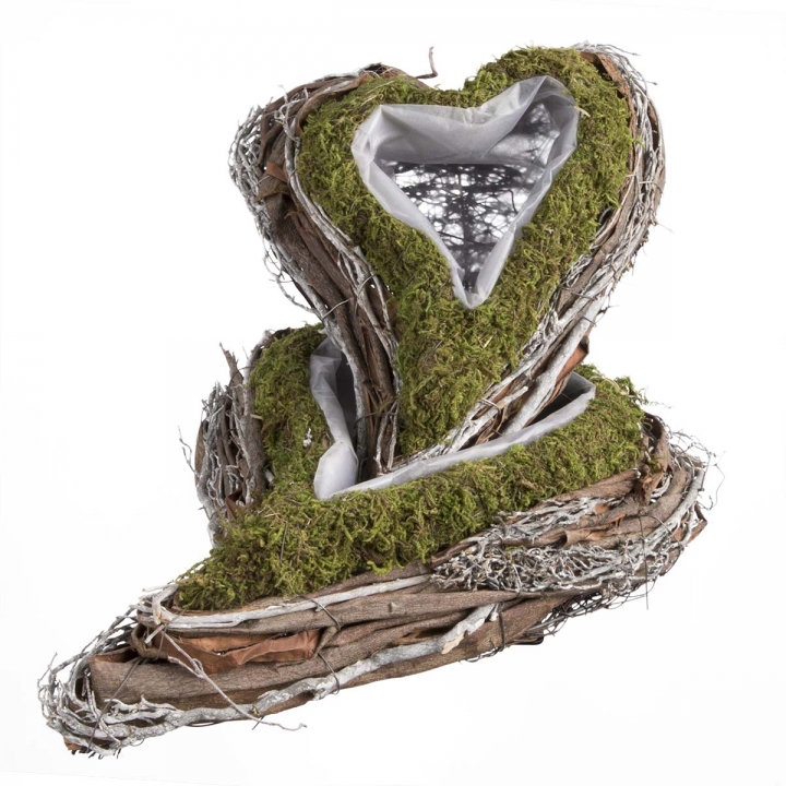 Pflanzgefäss Herz aus Moos und Rebe groß mit Pflanzfolie  [26x36x9cm]
