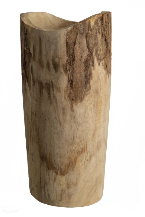 Pflanzenvase aus Paulowina Holz hoch M [ ca. Ø18cm H 39cm ] in Naturhell mit Folie