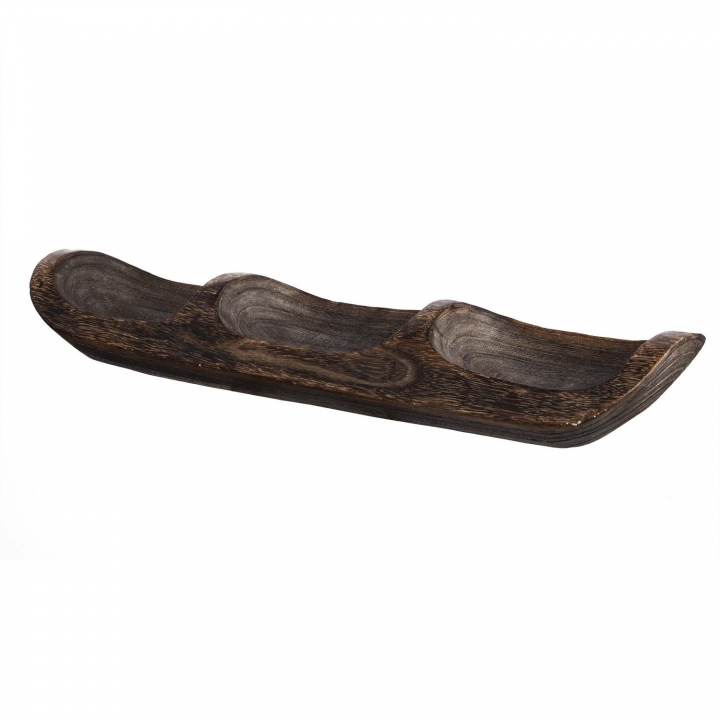 Deko Holzschale Typ ´Wenge´ Boot mit 3er Fach rechteckig lang [ 50 x 14 x 7,5cm ]