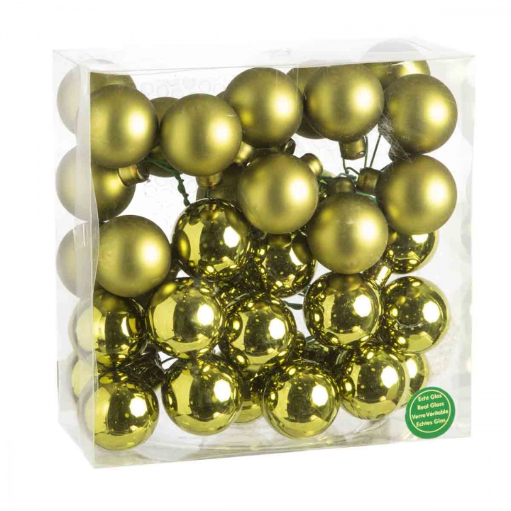 Weihnachtskugel Set aus Glas am Draht  Ø 4cm in Natural Green (grün) mit 36 Stück (18x matt und 18x glänzend)