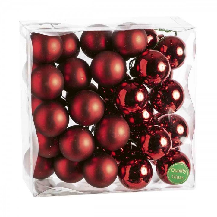 Weihnachtskugel Set aus Glas am Draht  Ø 4cm in Dark Red Combi (rot) mit 36 Stück (18x matt und 18x glänzend)