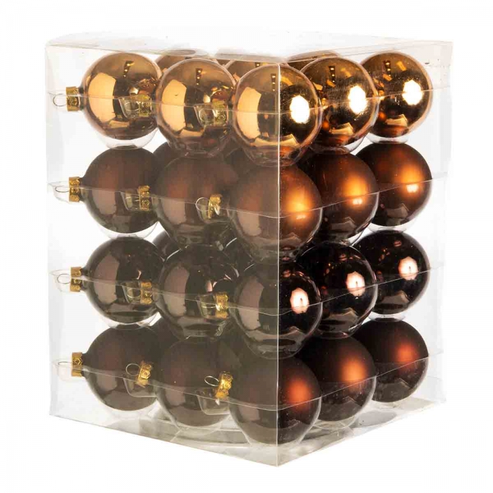 Weihnachtskugel Set aus Glas Ø 5,7cm in Dark Brown Combi (goldbraun) mit 36 Stück (4 verschiedene Farben je 9 Stück)