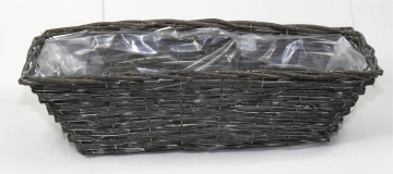 Weiden Pflanzkorb rechteckig [L45cm B18cm H14cm] in Blackwashed mit Pflanzfolie (6 Stück)