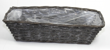 Weiden Pflanzkorb rechteckig in Blackwashed mit Pflanzfolie ( L52cm B20cm H14cm ) (6 Stück)