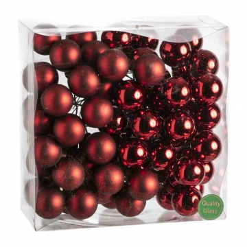 Weihnachtskugel Set aus Glas am Draht  Ø 3cm in Dark Red Combi (rot) mit 72 Stück (36x matt und 36x glänzend)